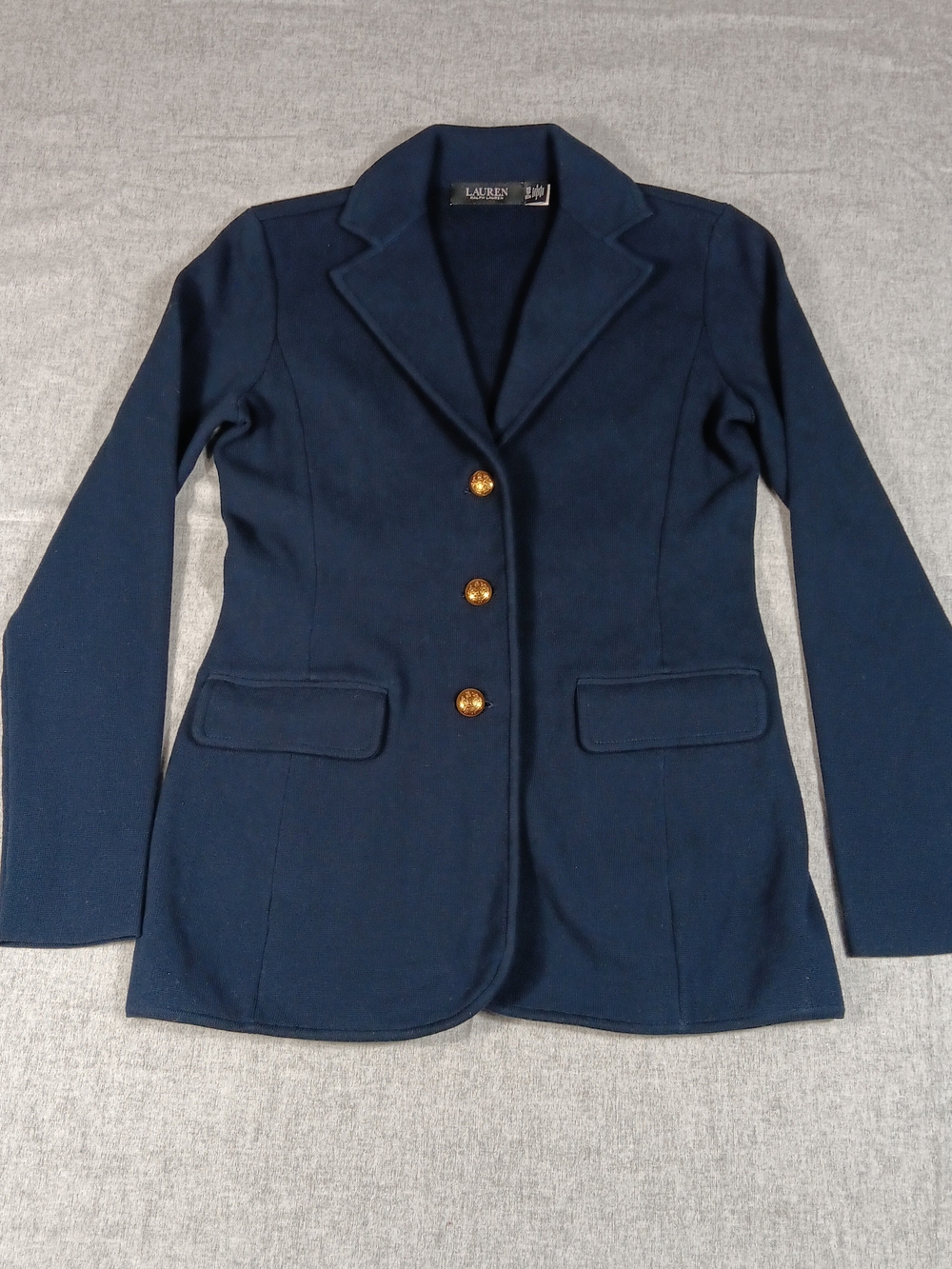 Lauren Ralph Lauren Navy Knit Blazer Gold Buttons Size XS